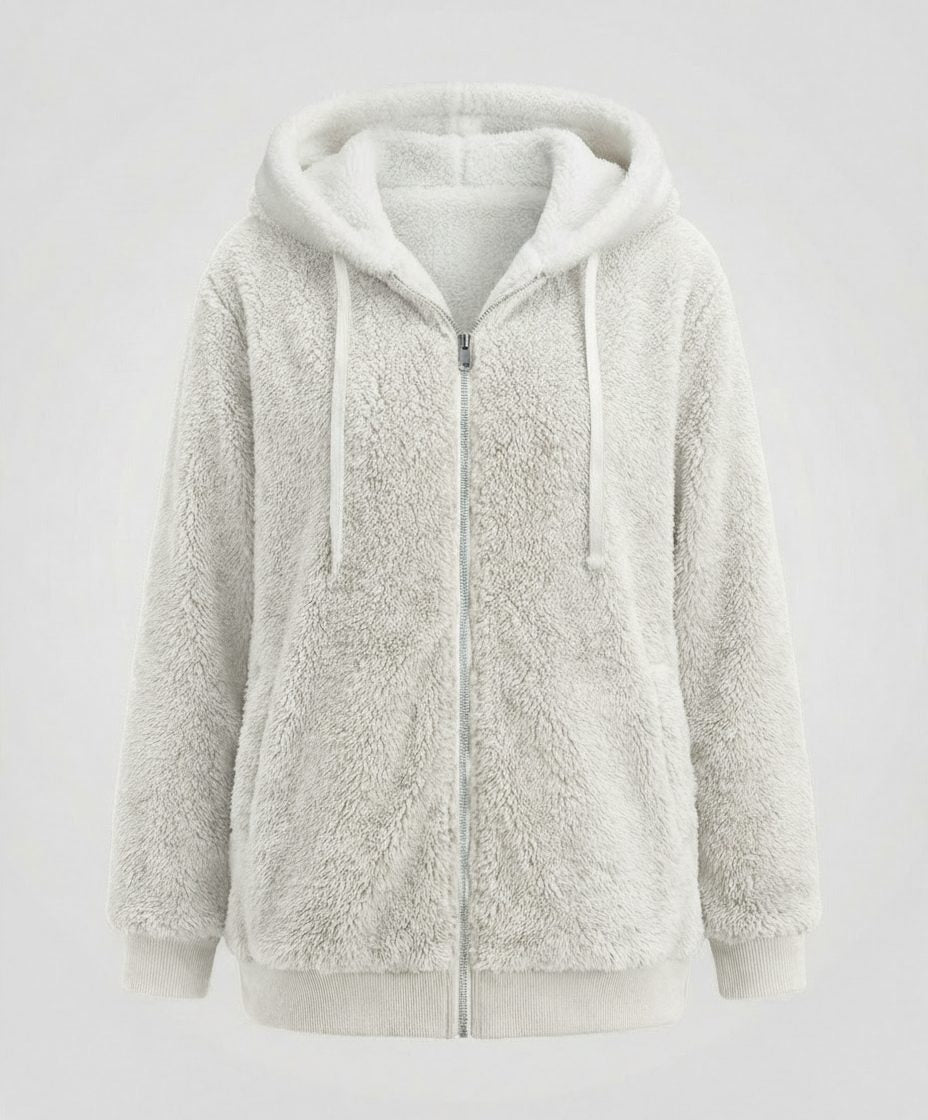 Women's Roomy Fleece Zip Coat with Sherpa-Lined Hood