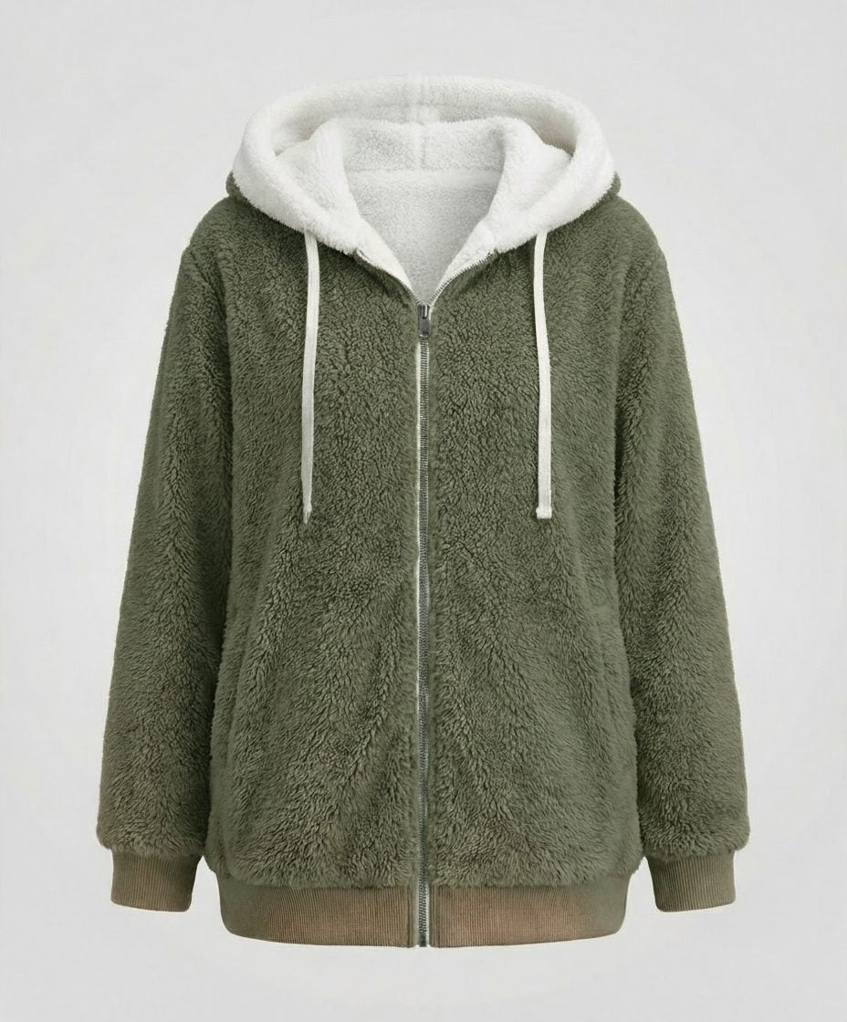 Women's Roomy Fleece Zip Coat with Sherpa-Lined Hood