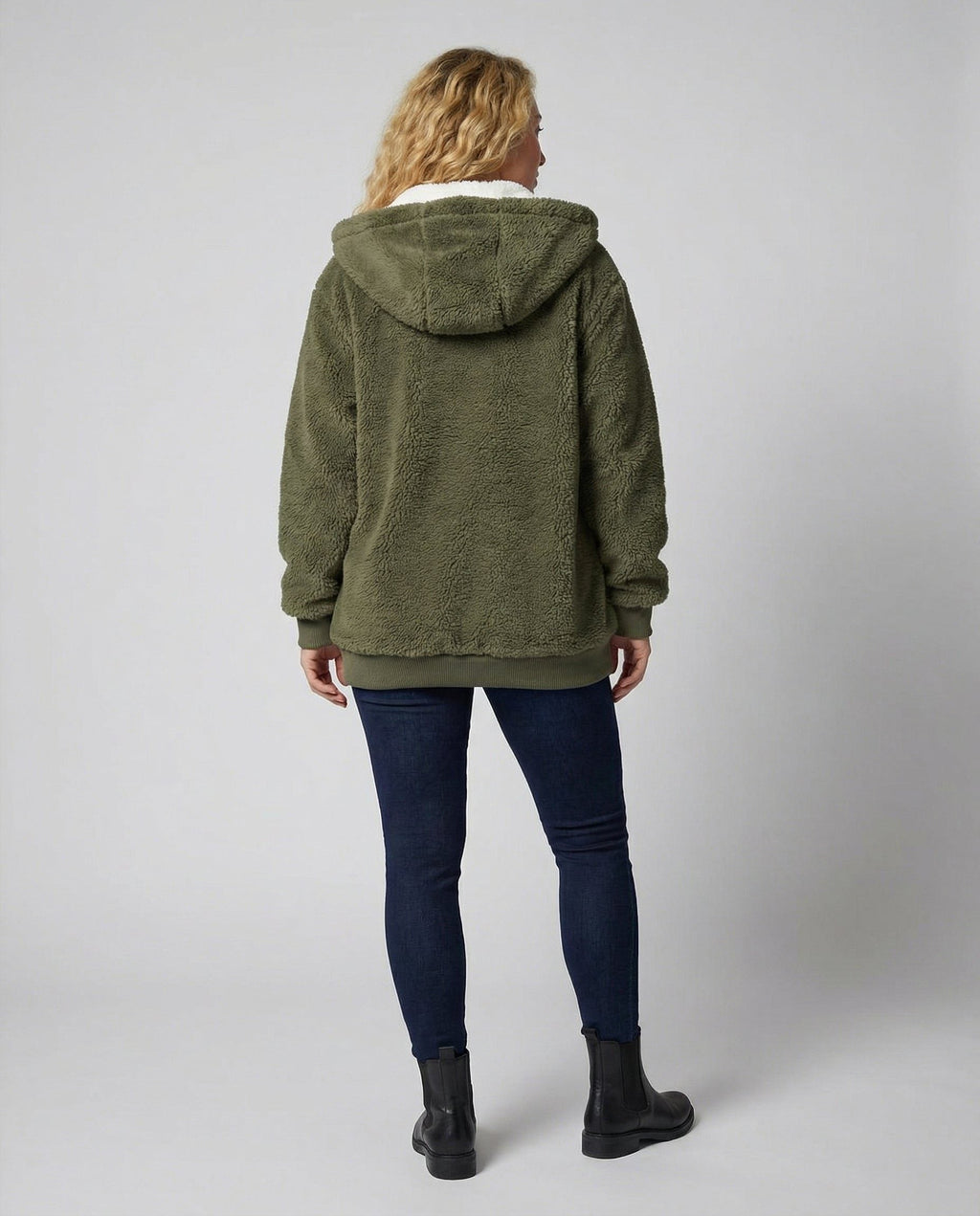 Women's Roomy Fleece Zip Coat with Sherpa-Lined Hood