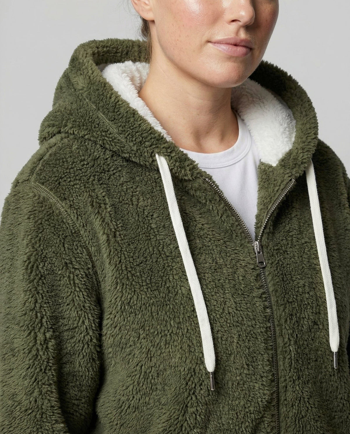 Women's Roomy Fleece Zip Coat with Sherpa-Lined Hood