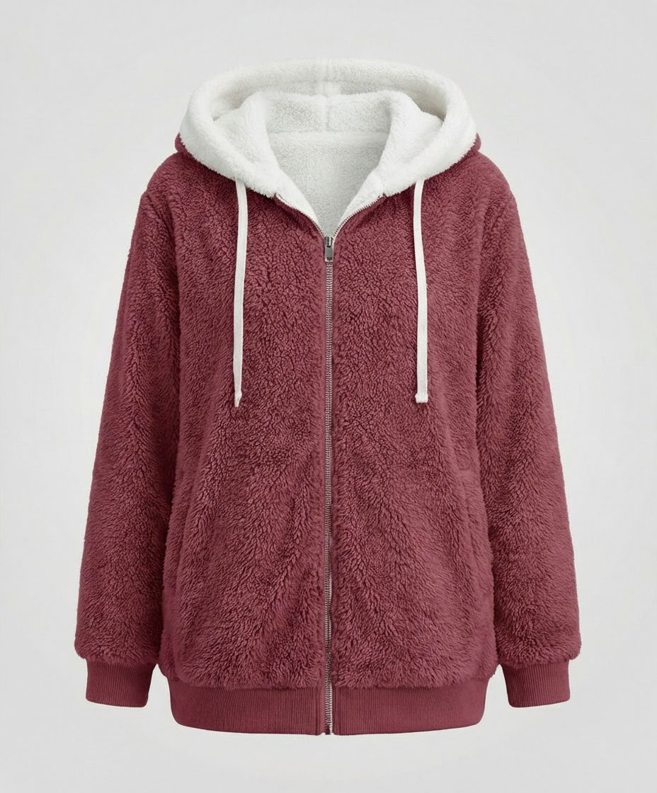 Women's Roomy Fleece Zip Coat with Sherpa-Lined Hood