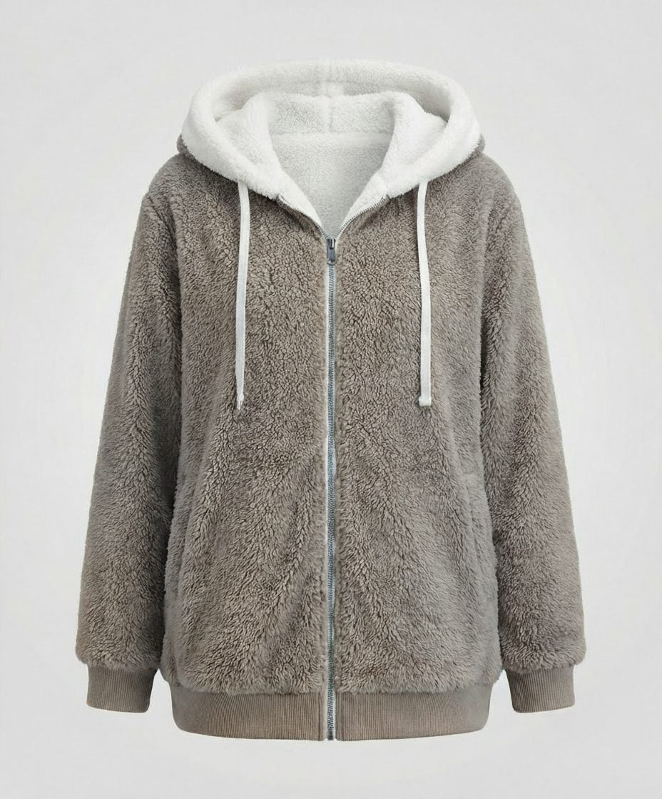 Women's Roomy Fleece Zip Coat with Sherpa-Lined Hood
