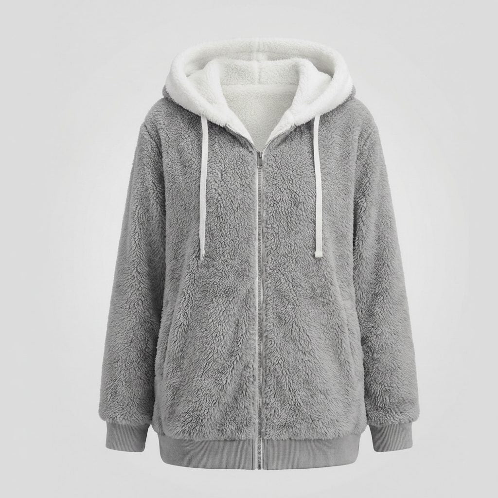 Women's Roomy Fleece Zip Coat with Sherpa-Lined Hood