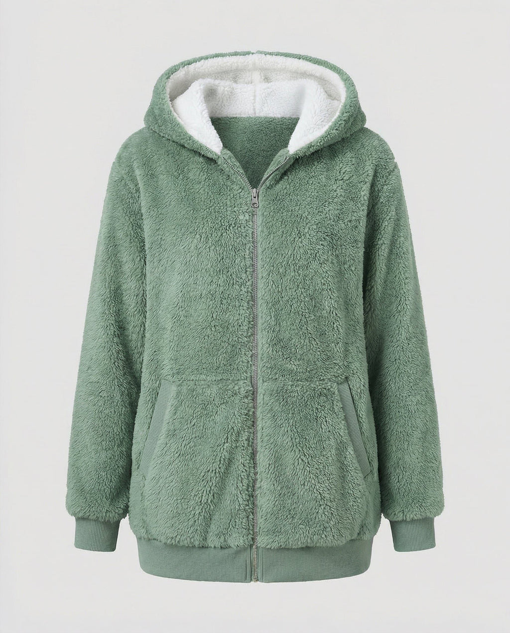 Women's Roomy Fleece Zip Coat with Sherpa-Lined Hood