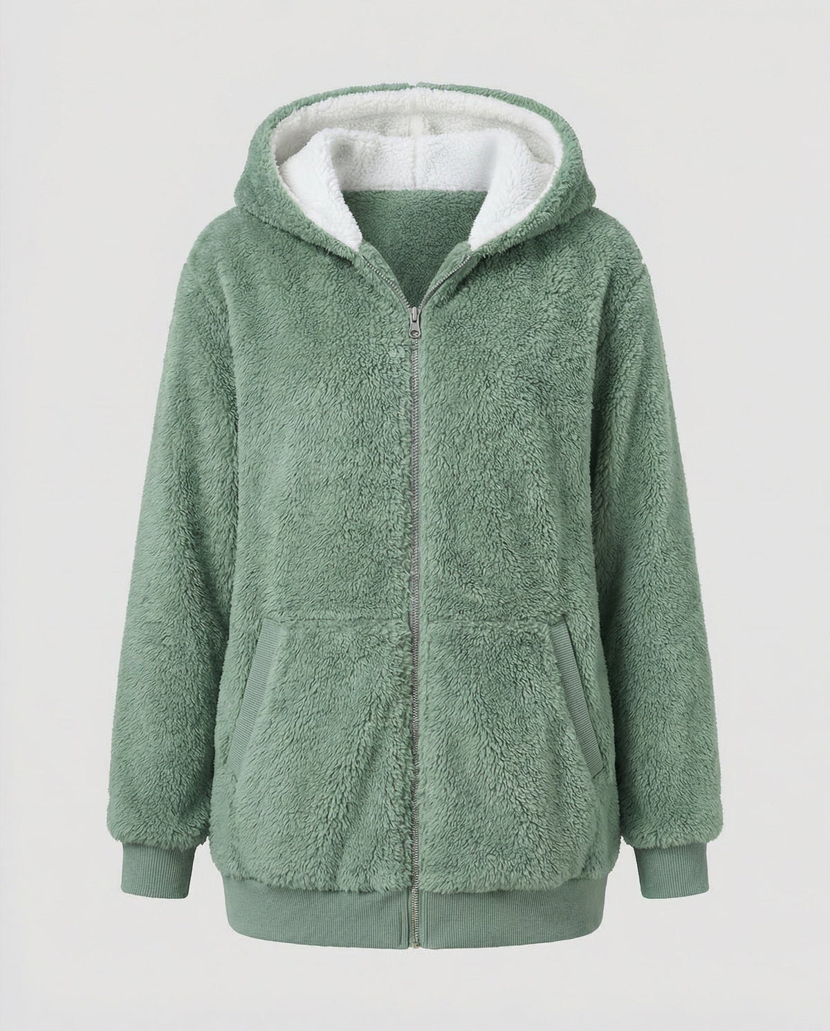 Women's Roomy Fleece Zip Coat with Sherpa-Lined Hood
