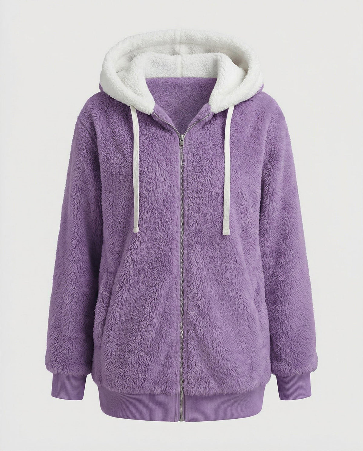 Women's Roomy Fleece Zip Coat with Sherpa-Lined Hood