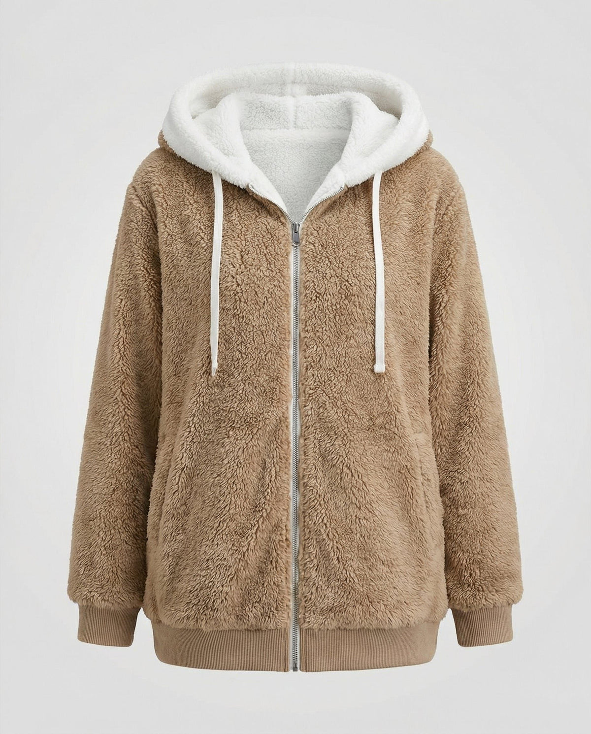 Women's Roomy Fleece Zip Coat with Sherpa-Lined Hood