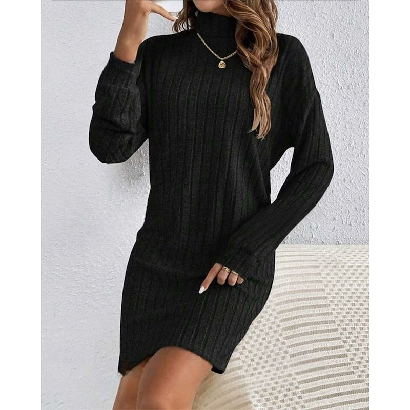 Women's High Neck Ribbed Everyday Sweater Dress