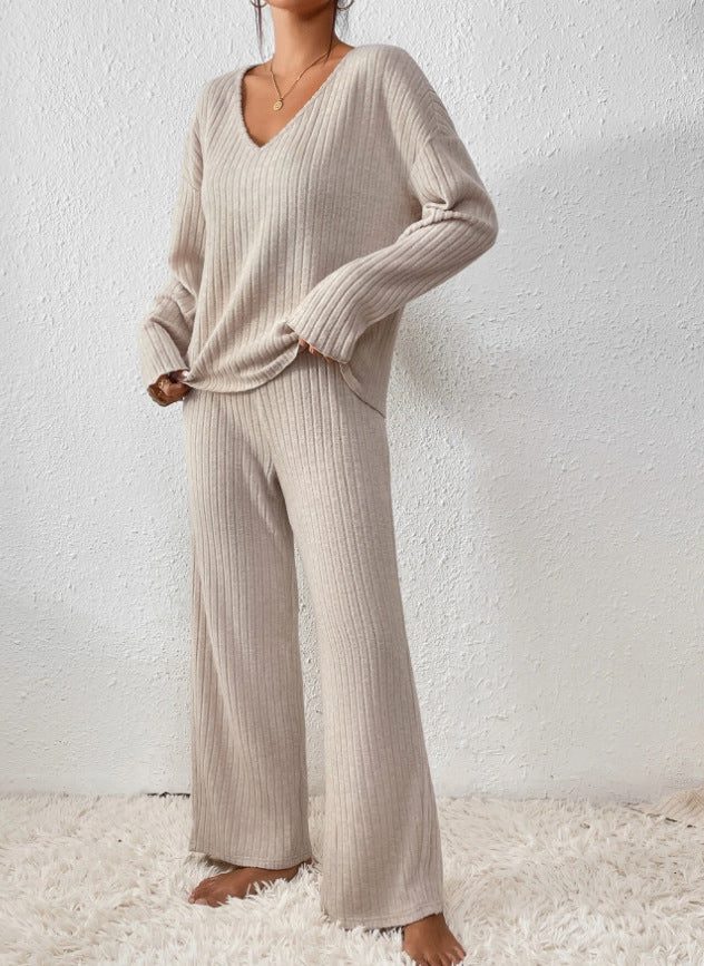 Women's Matching Ribbed Pullover and Pants Lounge Set