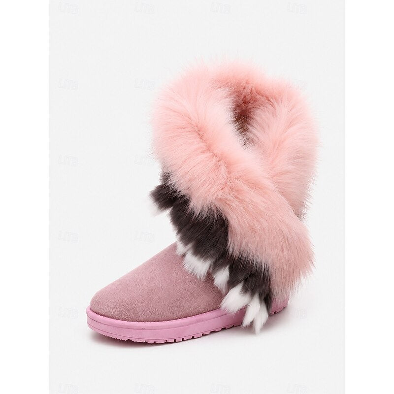 Women's Soft Fluffy Trim Pull-On Snow Boots