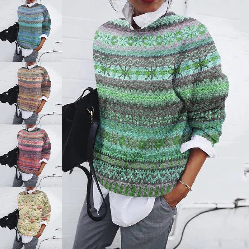 Women's Easy Fit Fair Isle Round Neck Sweater