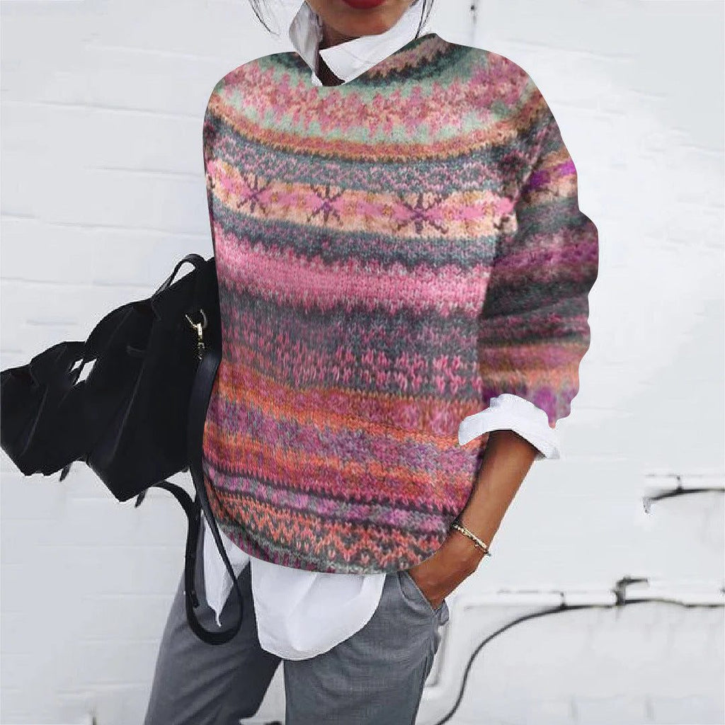 Women's Easy Fit Fair Isle Round Neck Sweater