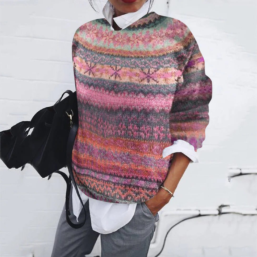 Women's Easy Fit Fair Isle Round Neck Sweater