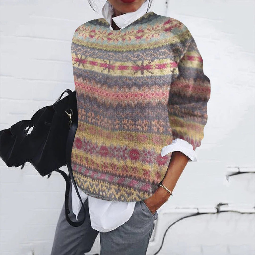 Women's Easy Fit Fair Isle Round Neck Sweater