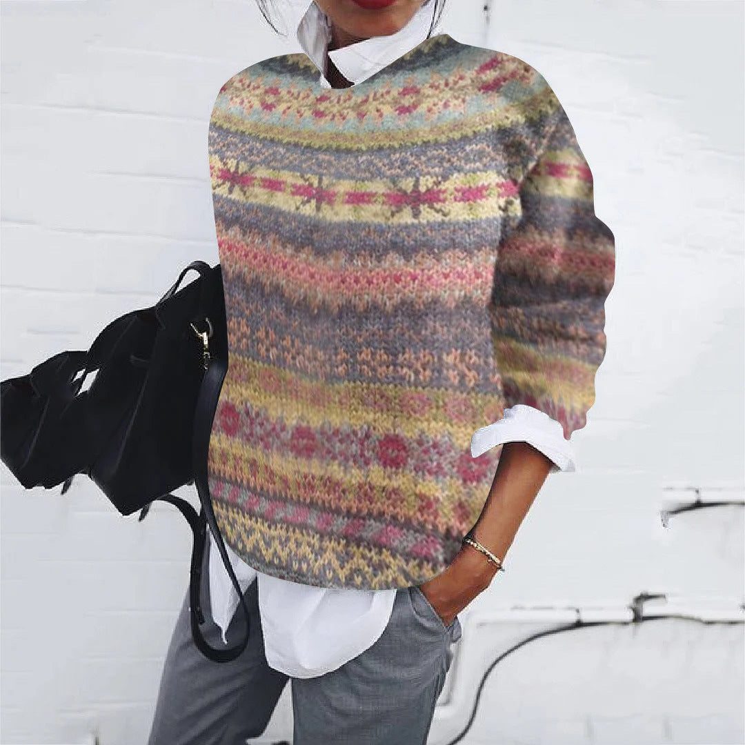 Women's Easy Fit Fair Isle Round Neck Sweater