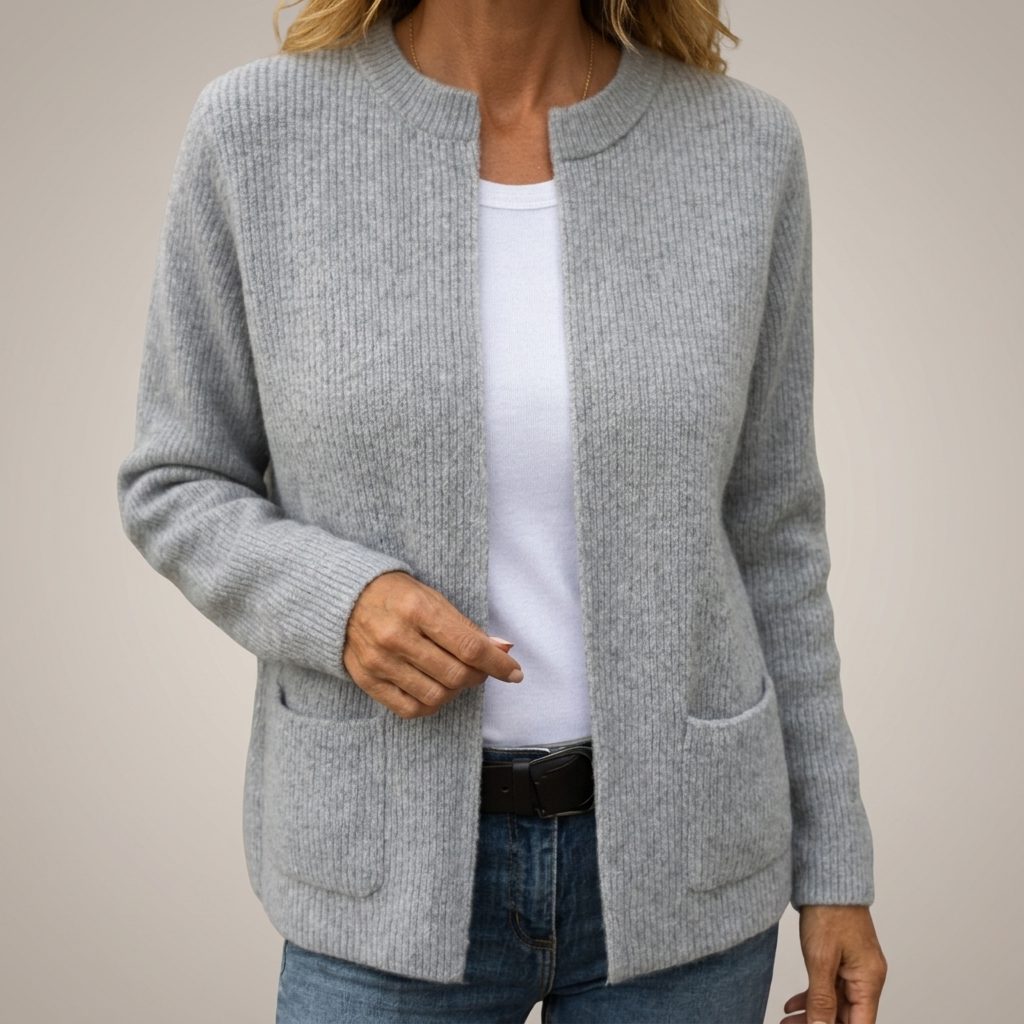 Women's Buttonless Pocketed Ribbed Layering Cardigan
