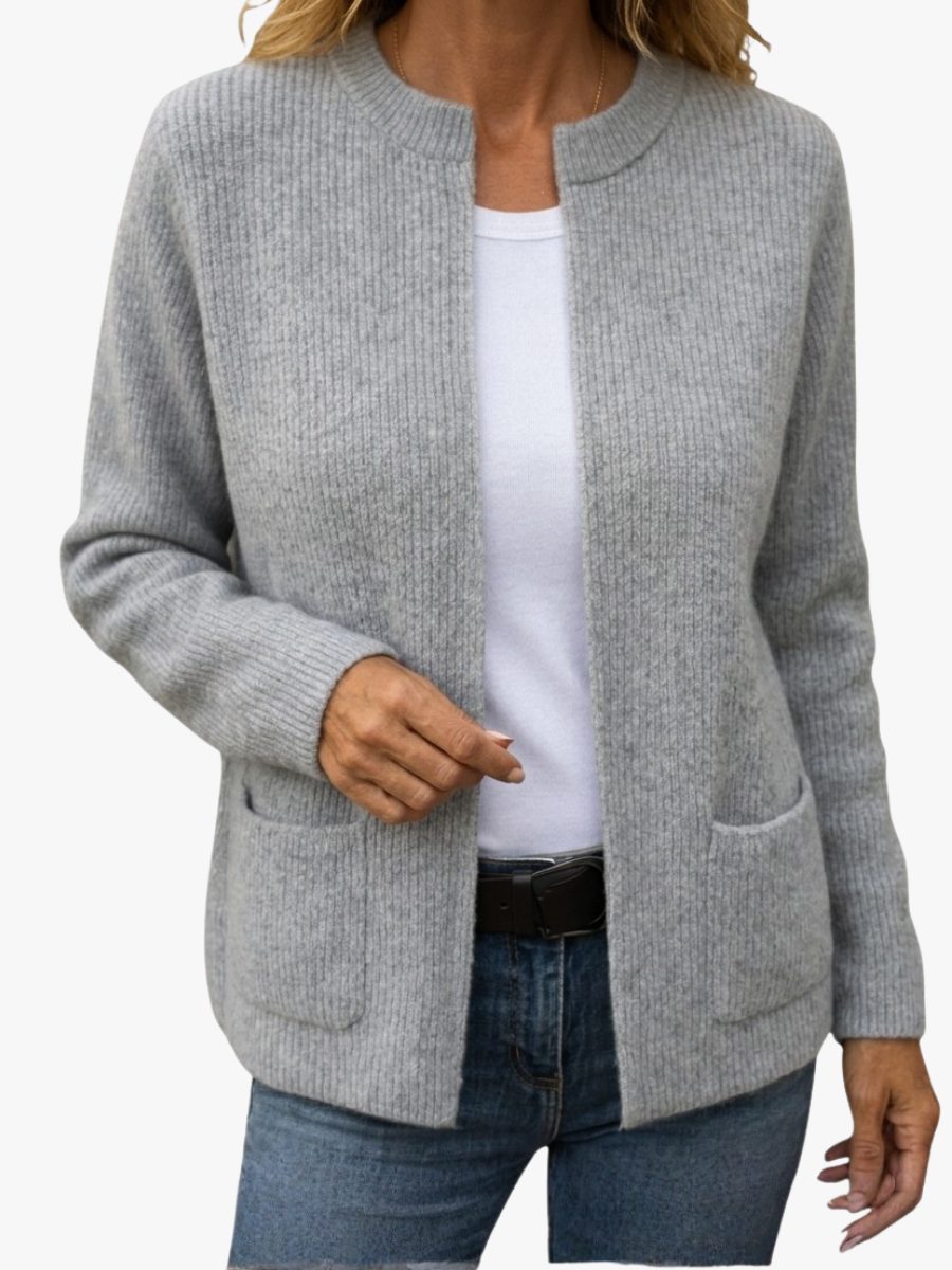 Women's Buttonless Pocketed Ribbed Layering Cardigan