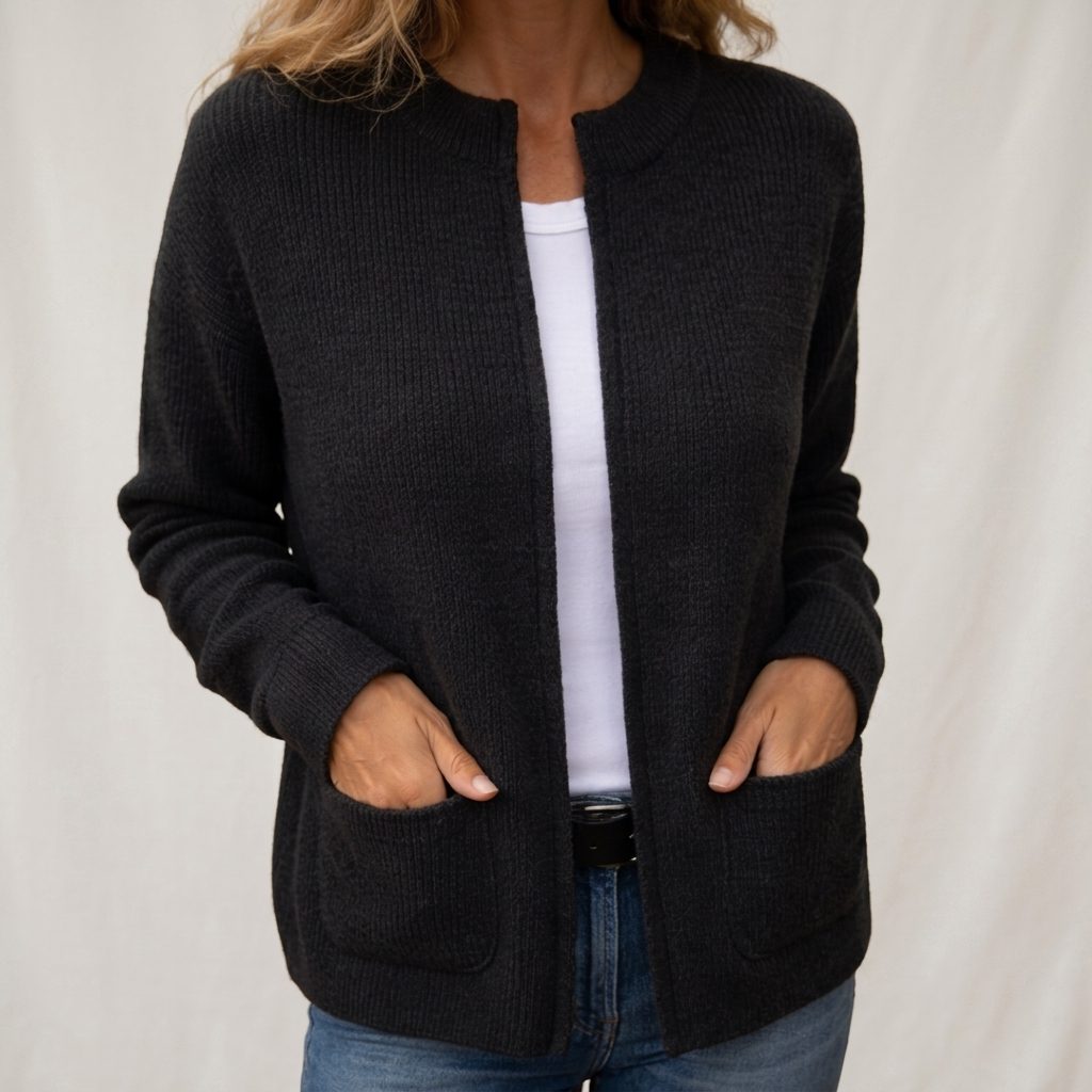 Women's Buttonless Pocketed Ribbed Layering Cardigan