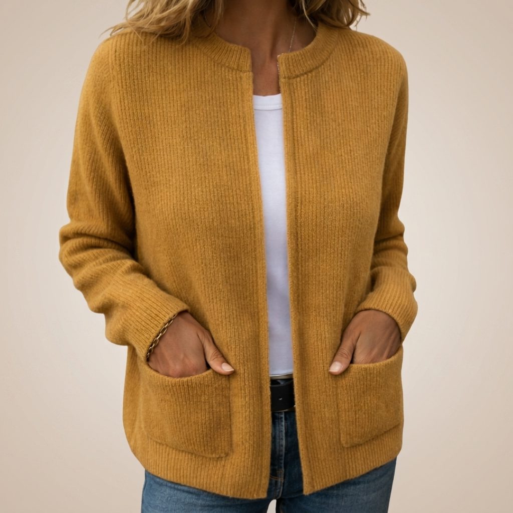 Women's Buttonless Pocketed Ribbed Layering Cardigan
