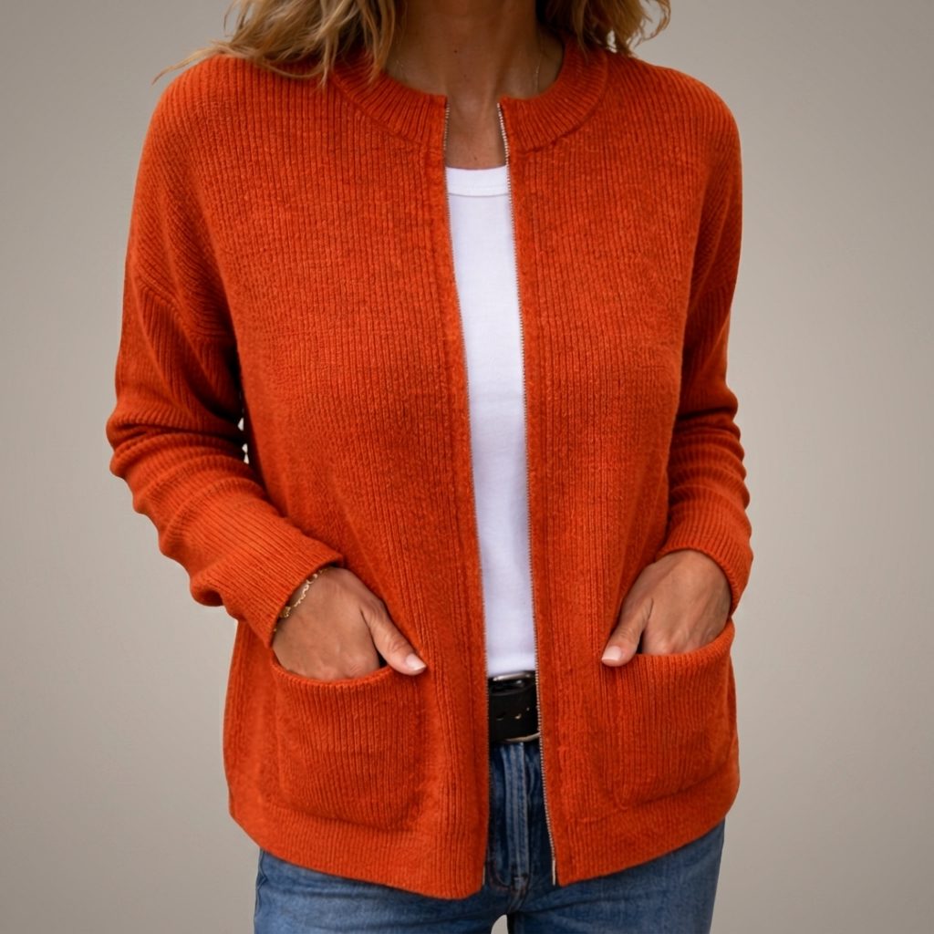 Women's Buttonless Pocketed Ribbed Layering Cardigan