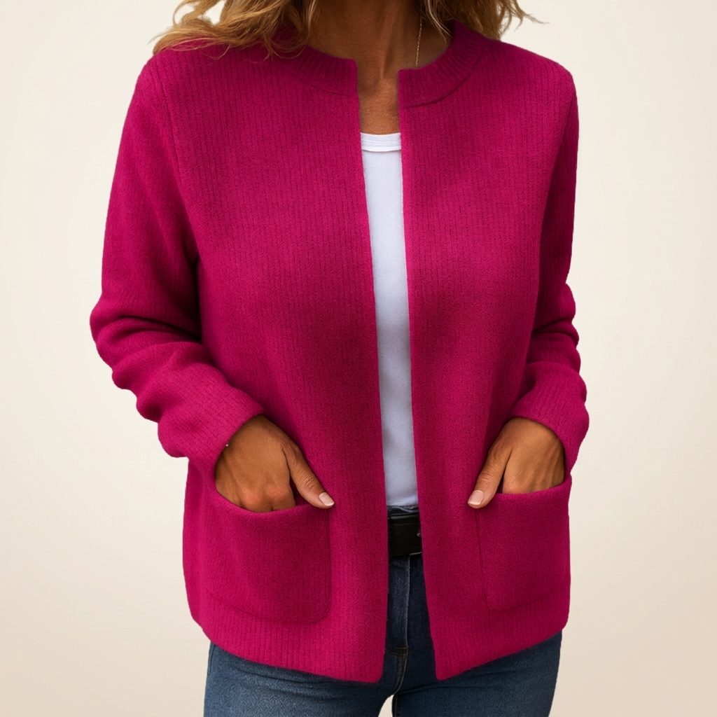 Women's Buttonless Pocketed Ribbed Layering Cardigan