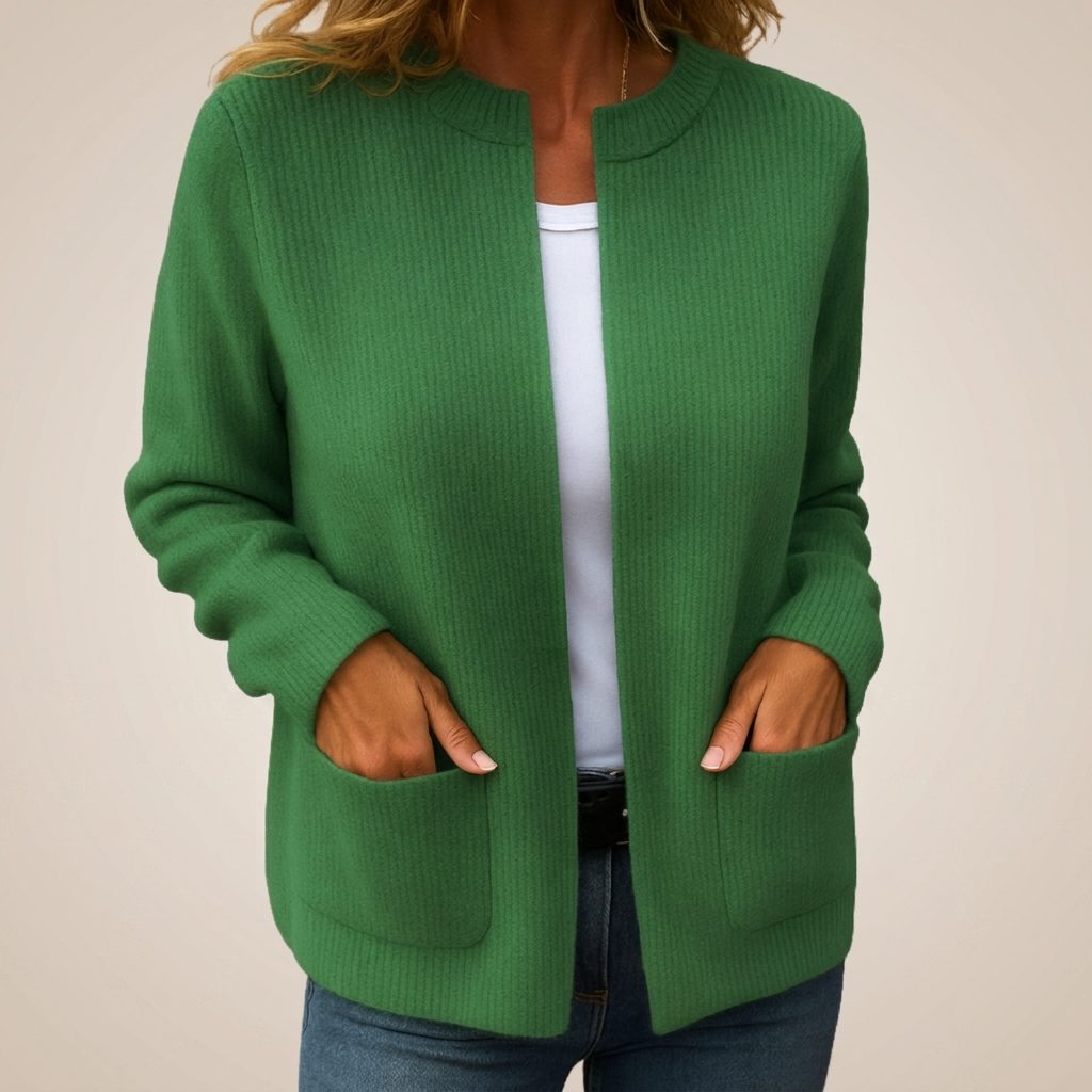 Women's Buttonless Pocketed Ribbed Layering Cardigan