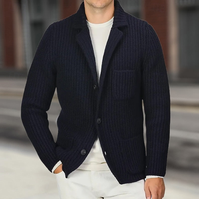 Men's Soft Rib Knit Buttoned Cardigan Sweater with Pockets
