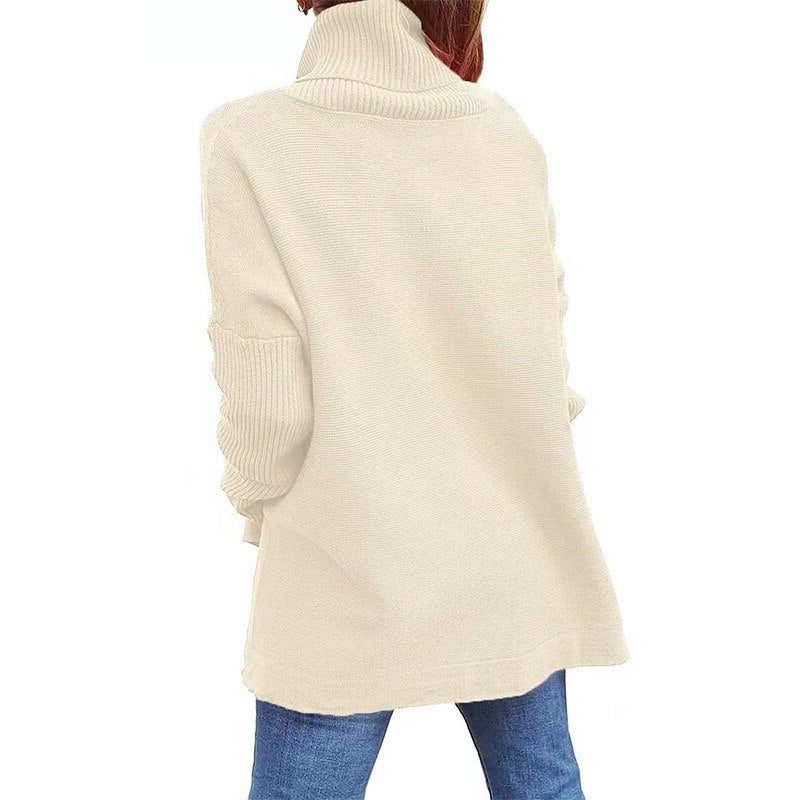 Women's Roomy Rib Knit Sweater with Tall Turtleneck
