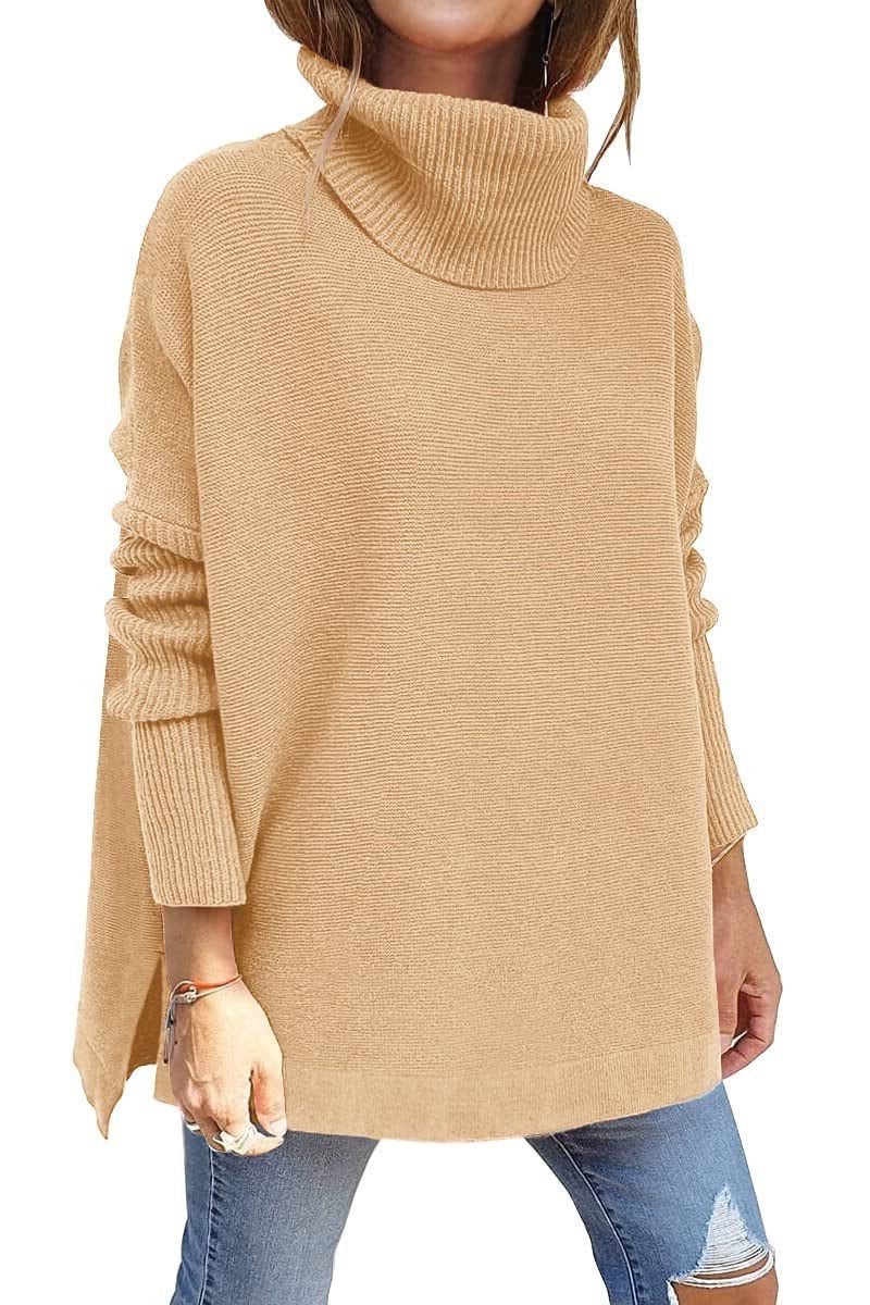 Women's Roomy Rib Knit Sweater with Tall Turtleneck