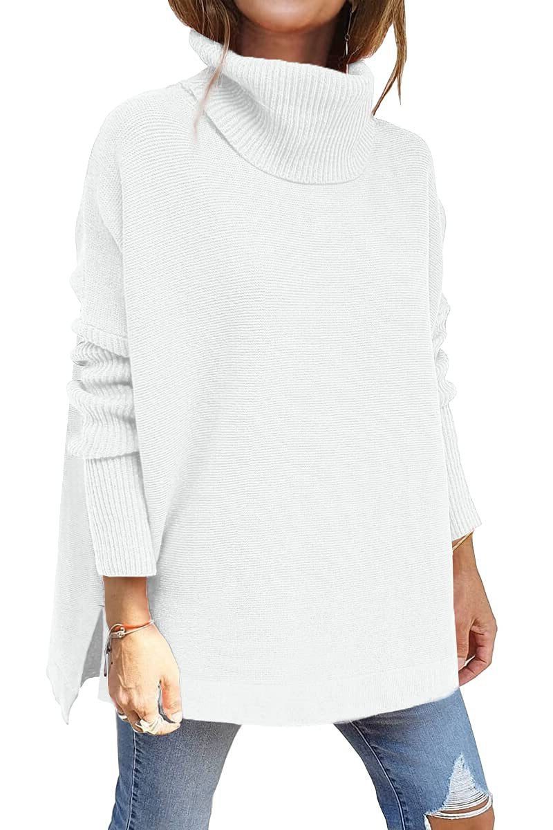 Women's Roomy Rib Knit Sweater with Tall Turtleneck