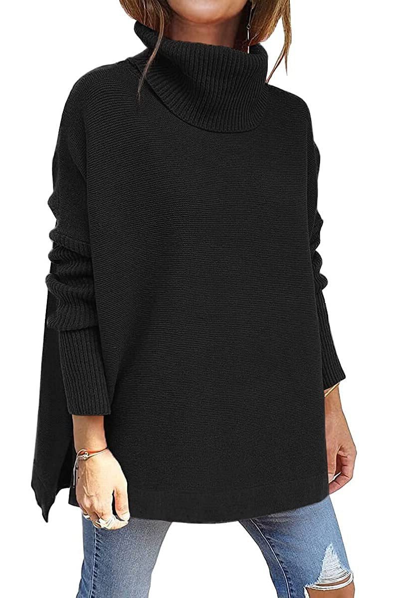 Women's Roomy Rib Knit Sweater with Tall Turtleneck
