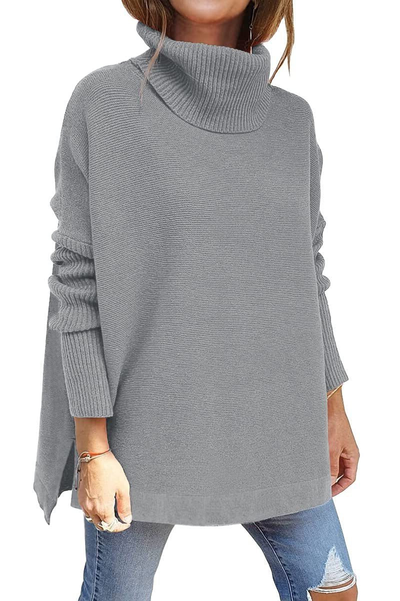 Women's Roomy Rib Knit Sweater with Tall Turtleneck
