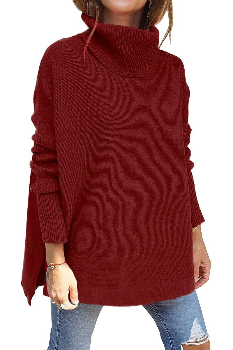 Women's Roomy Rib Knit Sweater with Tall Turtleneck