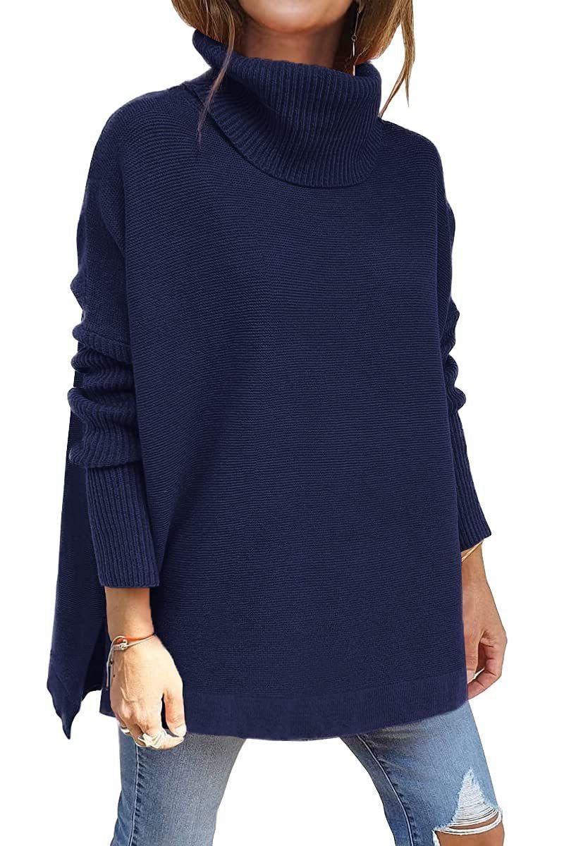 Women's Roomy Rib Knit Sweater with Tall Turtleneck
