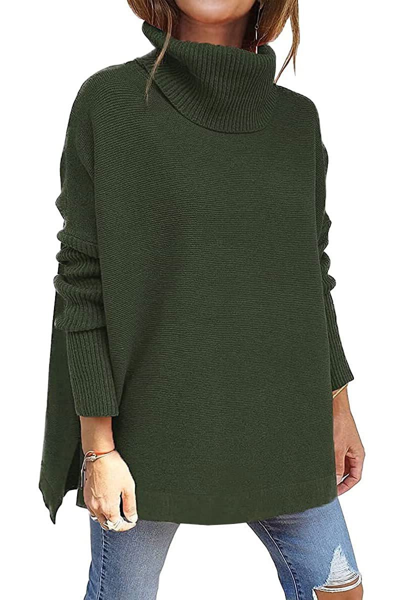 Women's Roomy Rib Knit Sweater with Tall Turtleneck