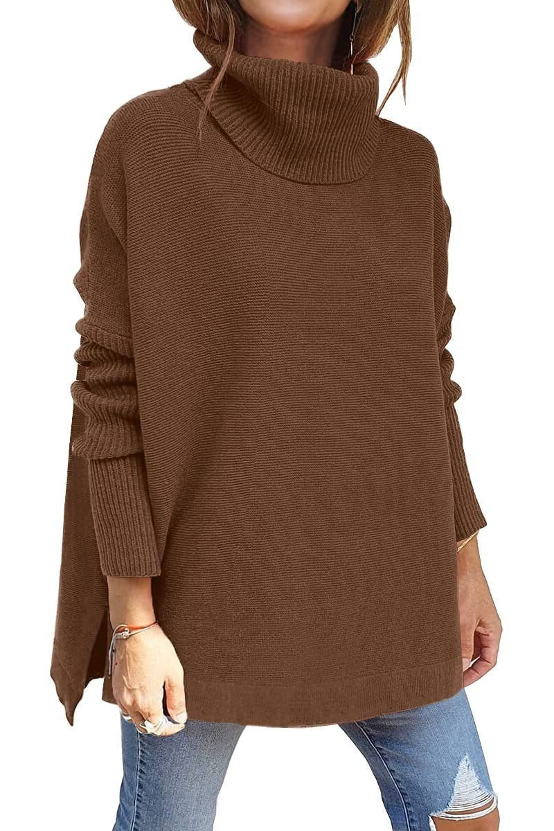 Women's Roomy Rib Knit Sweater with Tall Turtleneck