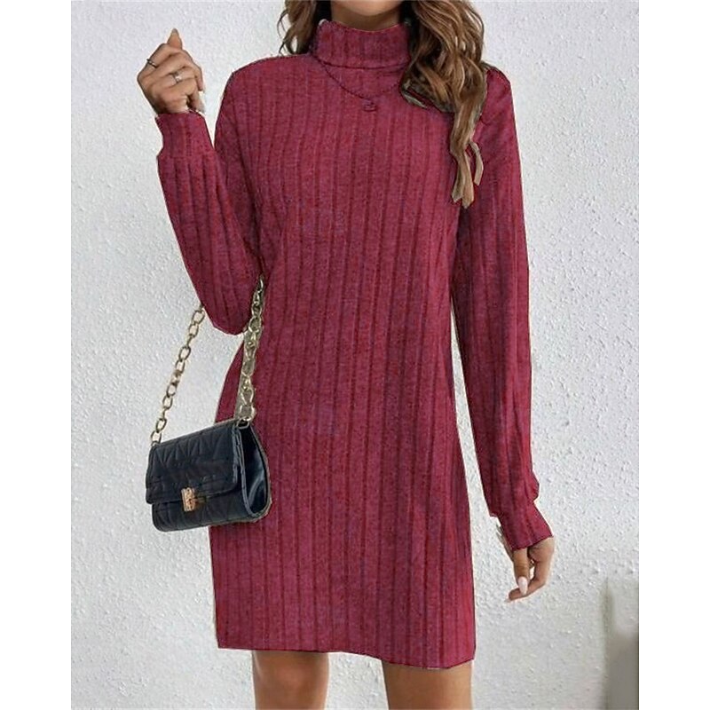 Women's High Neck Ribbed Everyday Sweater Dress