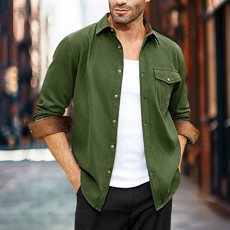 Men's Button Front Overshirt Coat with Chest Pocket