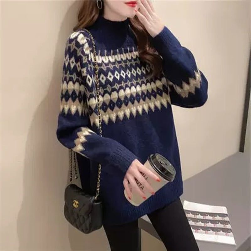 Women's Winter Turtleneck Sweater with Fair Isle Body