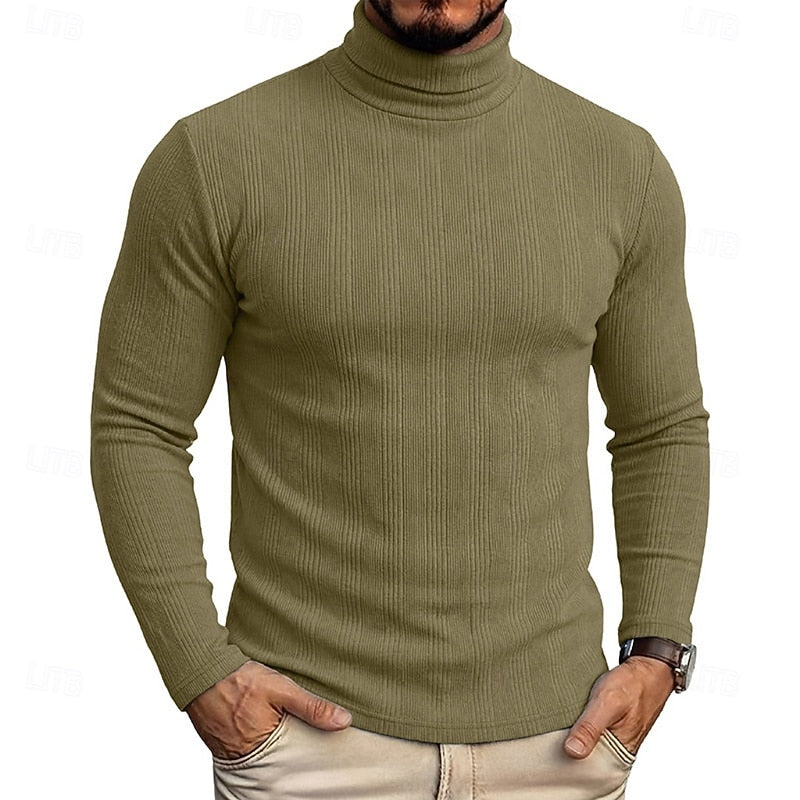 Men's Fitted Fine Rib High Neck Knit Sweater