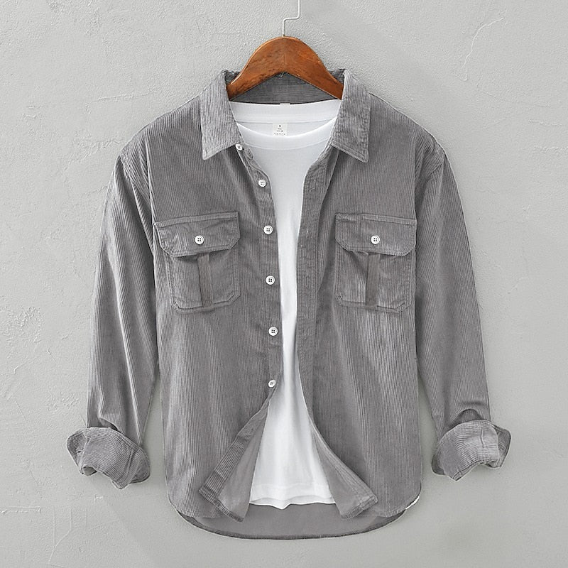Men's Layering Textured Button-Down Overshirt with Pockets