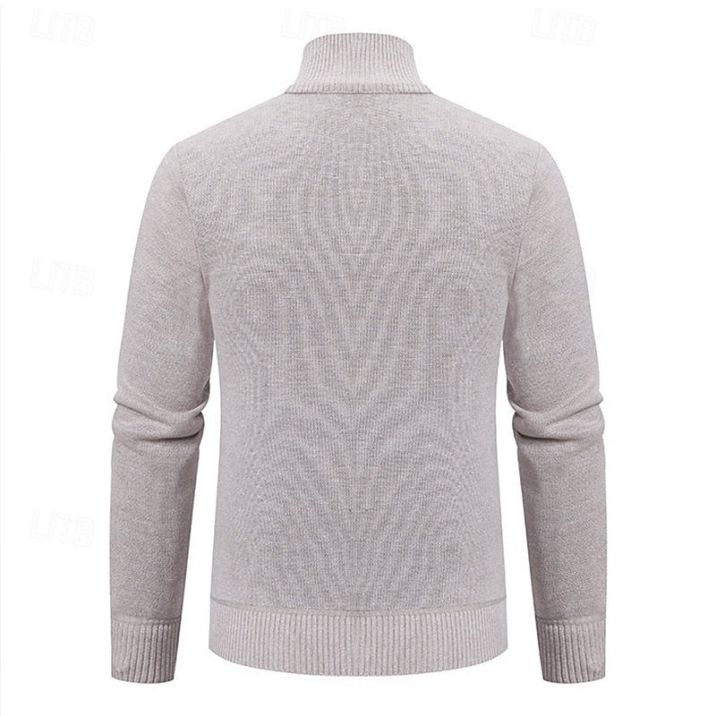 Men's Windproof Neckline Textured Knit Zip-Front Cardigan