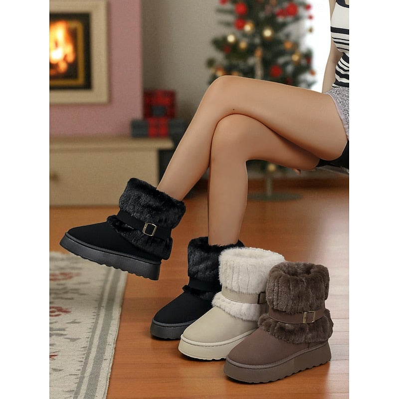 Women's Soft Cushioned Ankle Boots with Fur Trim