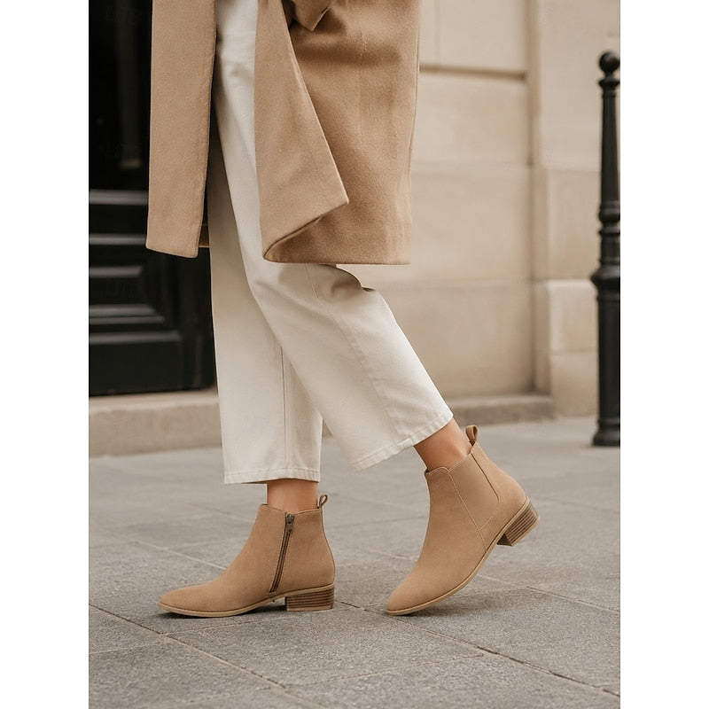 Women's Low Block Heel Graceful Pointed Short Boots