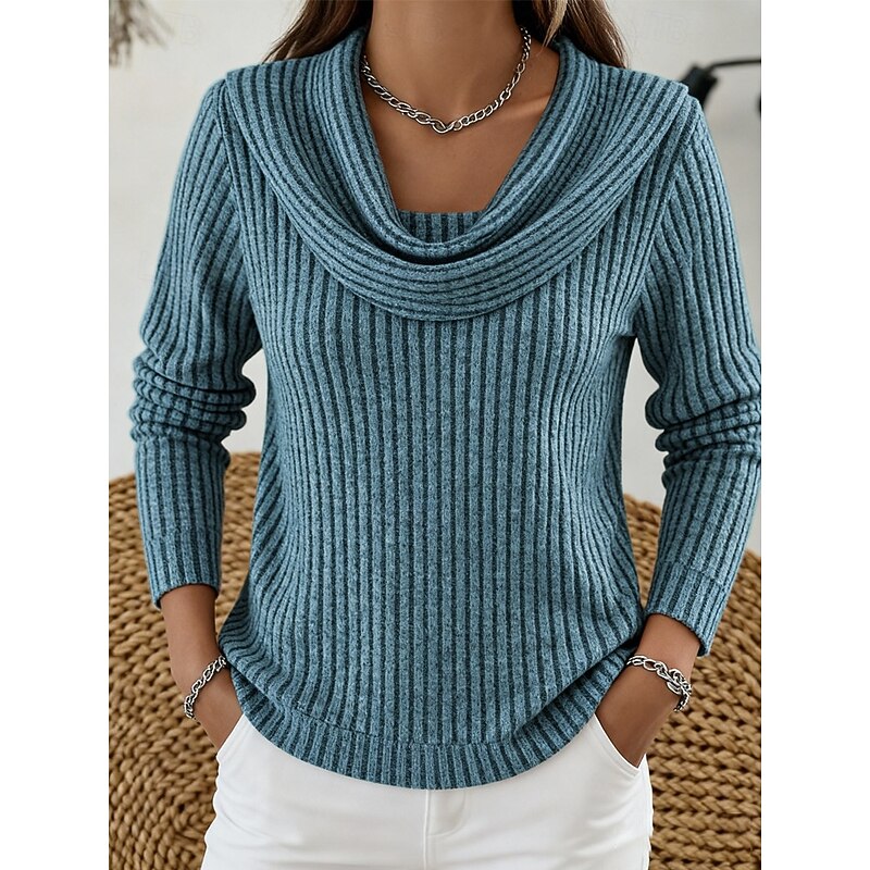 Women's Cozy Ribbed Knit Cowl Collar Sweater