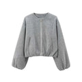 Women's Modern Cropped Bomber Jacket with Puffed Sleeves