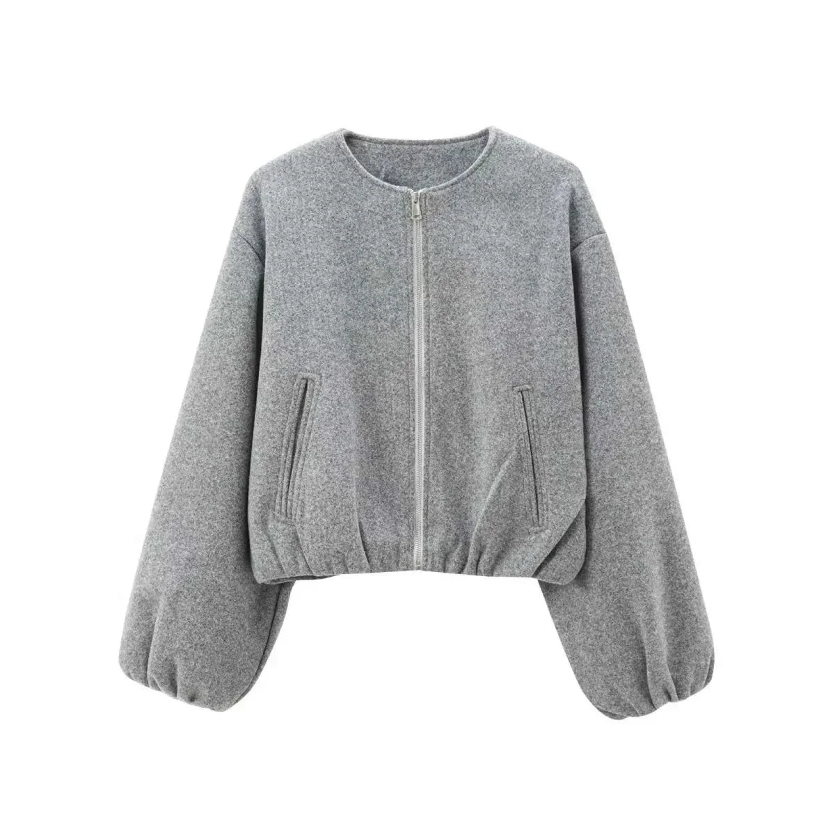 Women's Modern Cropped Bomber Jacket with Puffed Sleeves