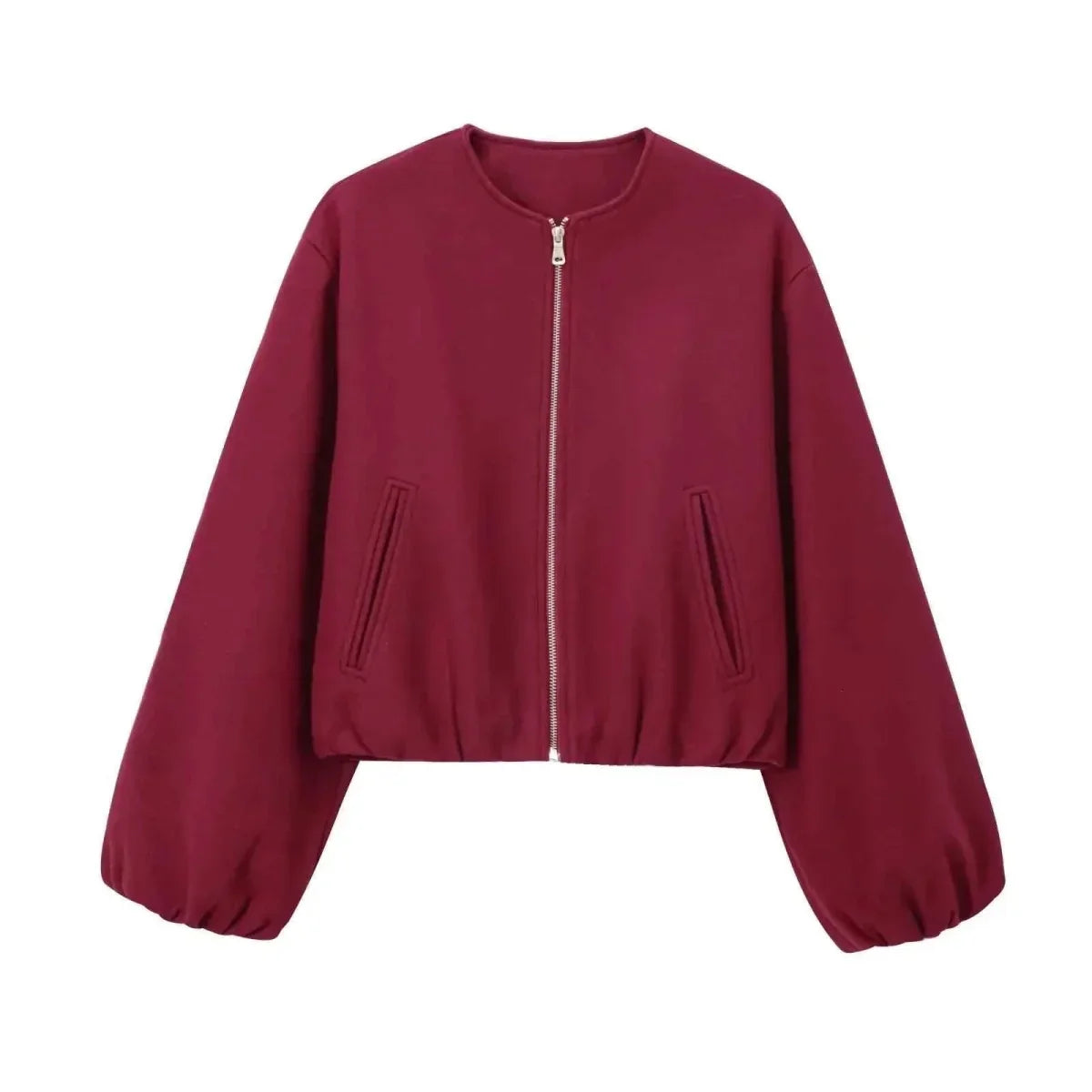 Women's Modern Cropped Bomber Jacket with Puffed Sleeves