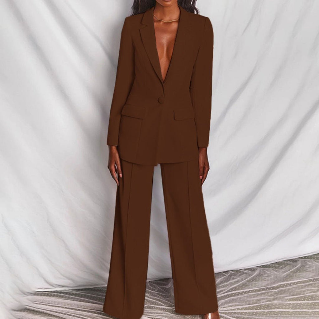 Women's Coordinated Office Evening Blazer Wide-Leg Suit