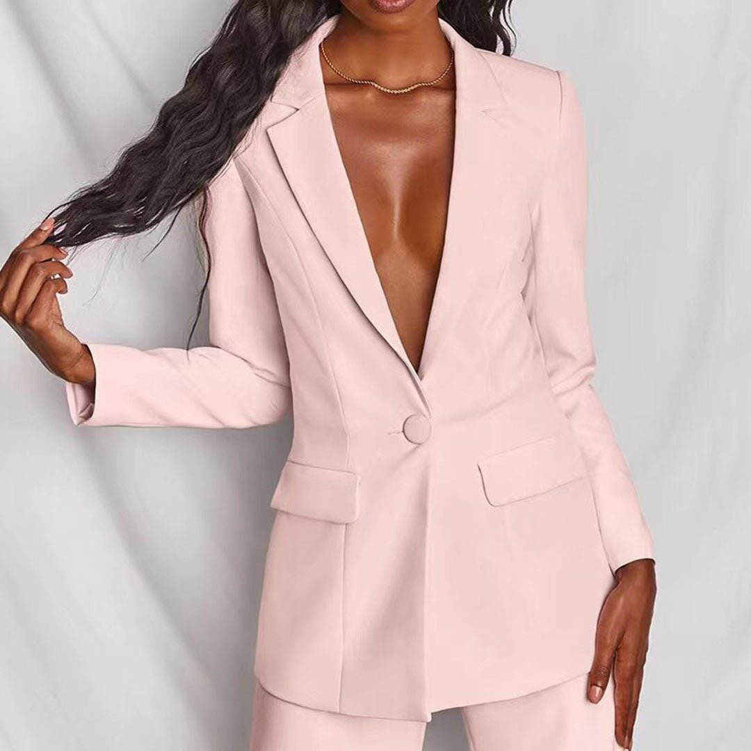 Women's Coordinated Office Evening Blazer Wide-Leg Suit